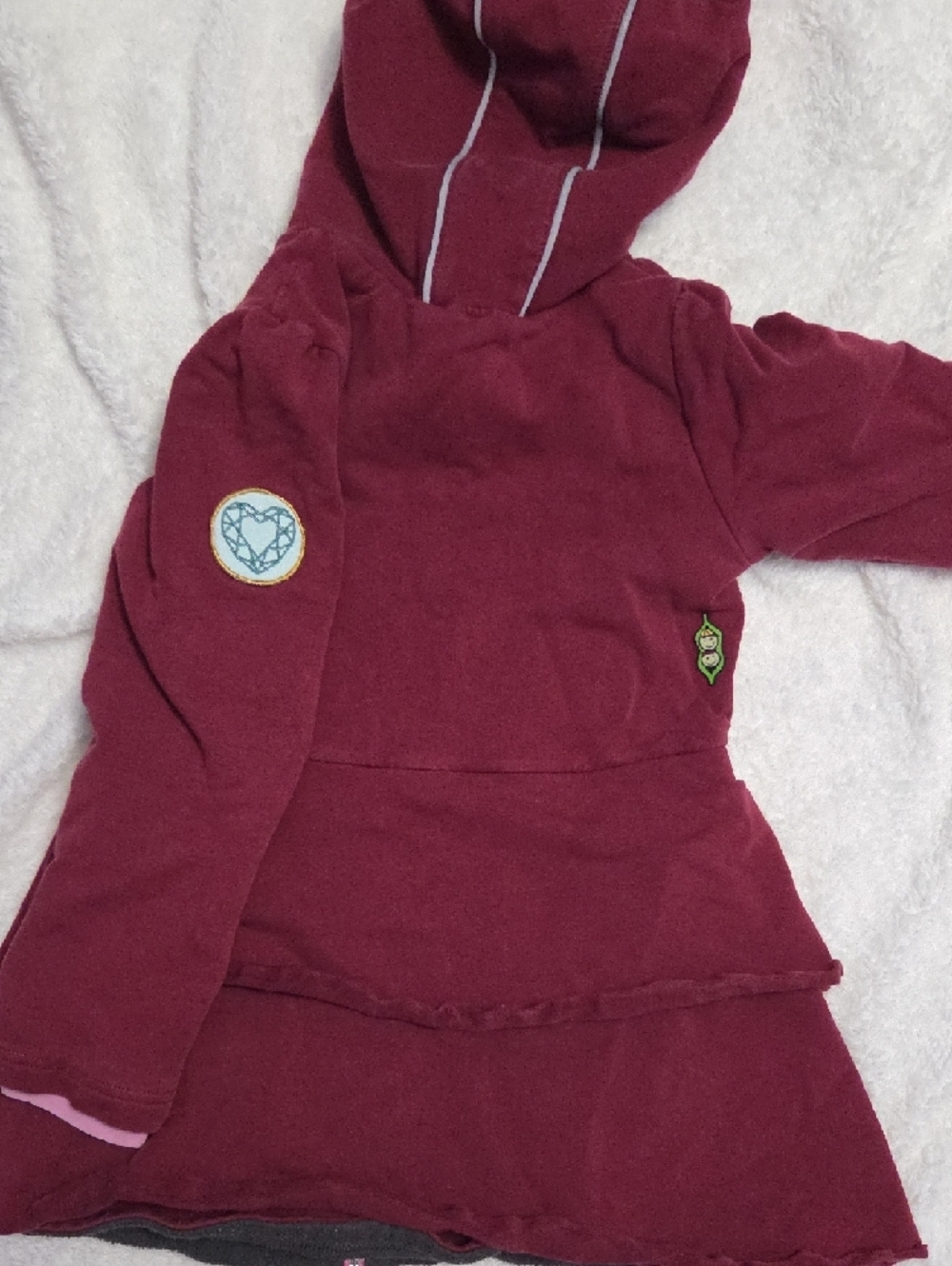 Girls' Maroon Hooded Puffer Jacket with Pink Trim - Picture 5 of 7